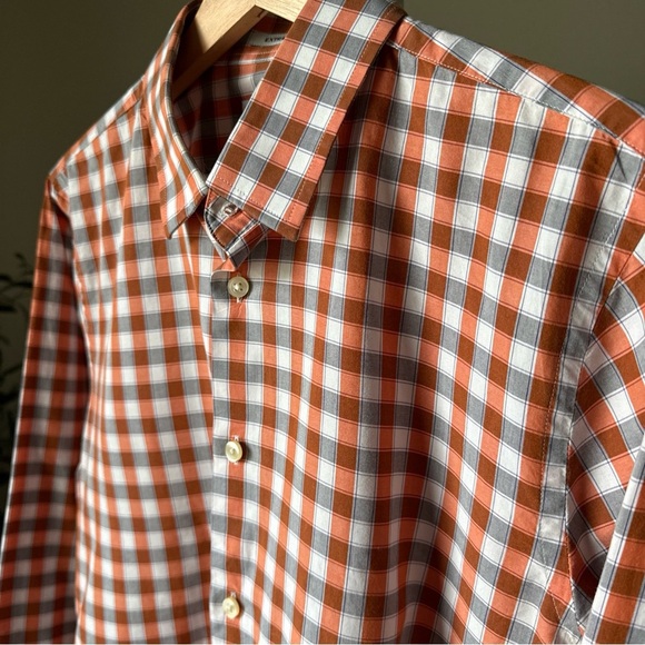 Express Men’s L/S Slim Fit Button Up Orange/white/grey Shirt Size M 15/15.5 - Picture 3 of 8
